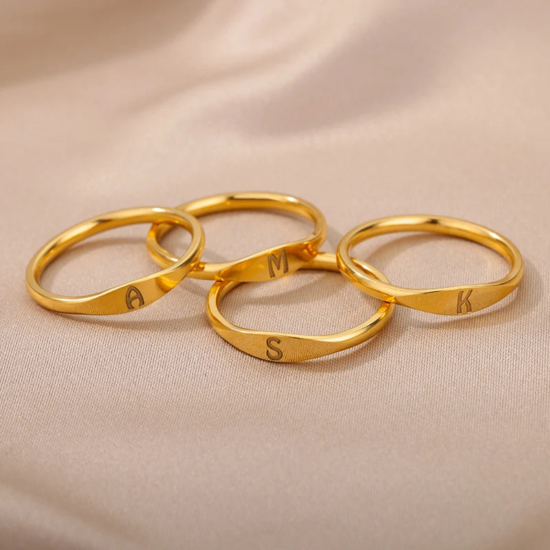 π 18k Gold Plated Tiny Initial Letter Rings β AβZ Stainless Steel Adjustable Rings