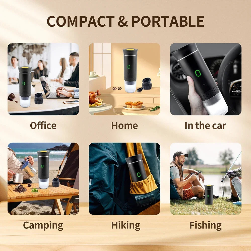 Portable Espresso Coffee Maker – 3-in-1 Capsule and Ground Coffee | Wireless, High Pressure, Travel-Friendly
