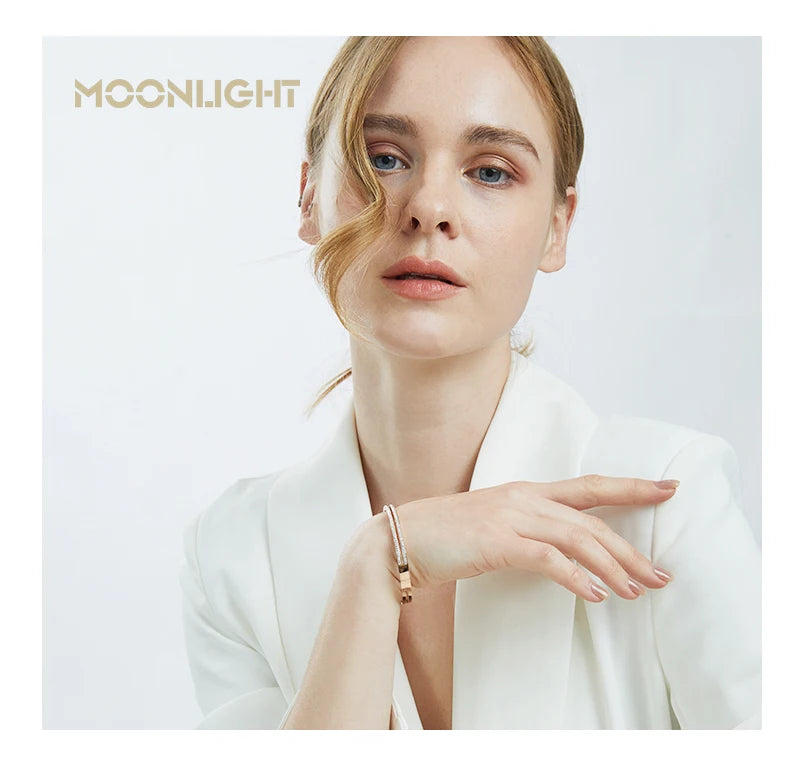 π 18K Gold Plated MOONLIGHT Cuff Bangle β Classic Titanium Steel Bracelet with Cubic Zirconia for Women