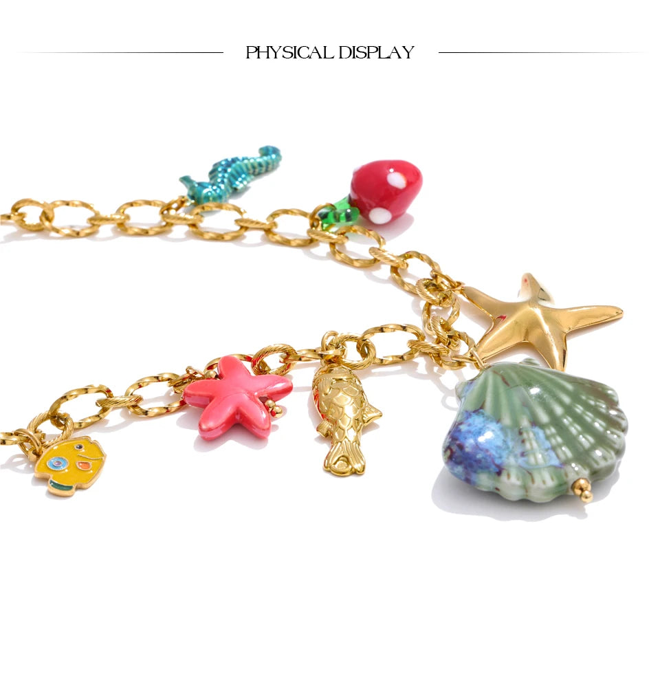 π 18k Gold Plated Yhpup Ocean Style Enamel Shell and Starfish Pendant Necklace β 2025 Summer Collection