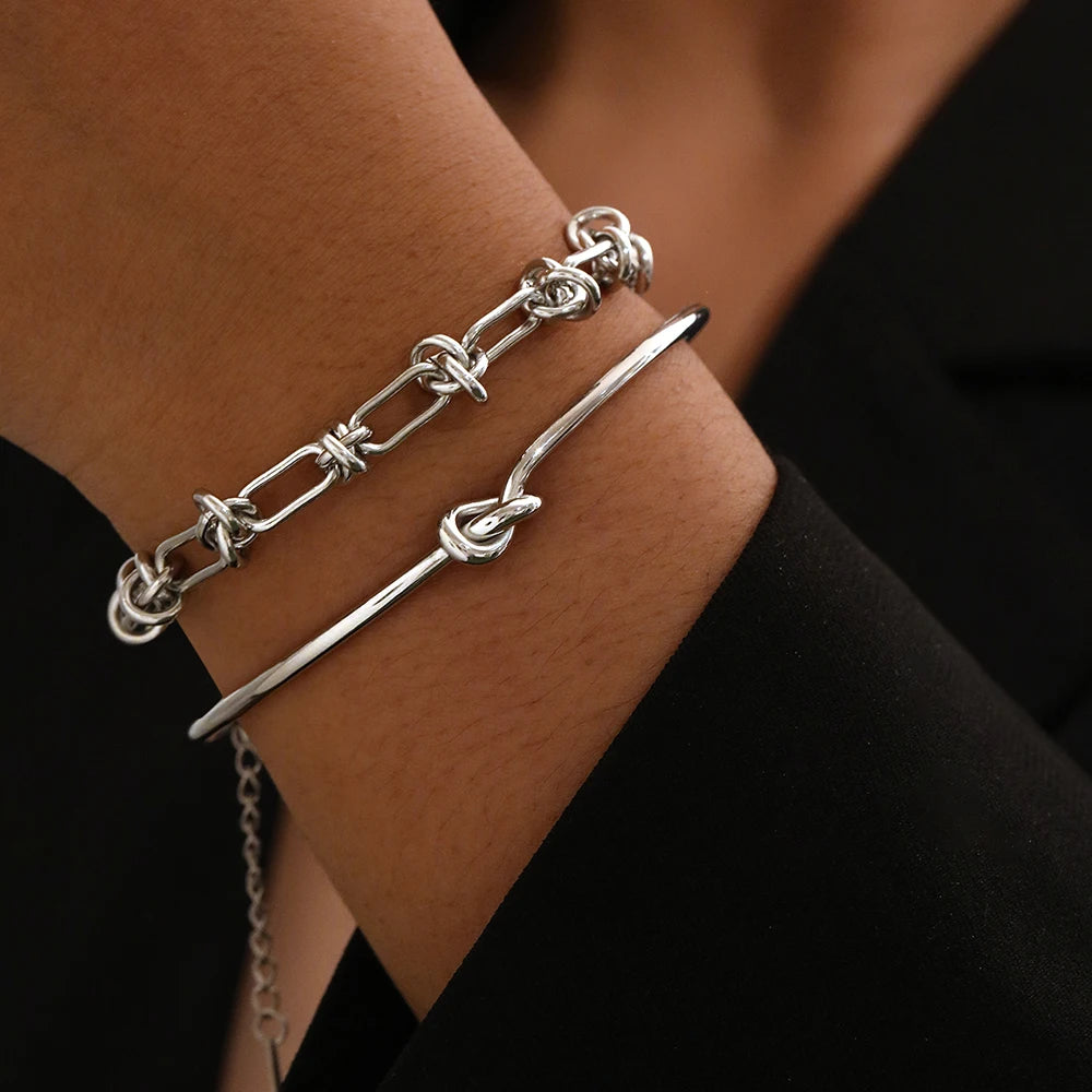 🖤 2PCS Stainless Steel Knotted Bracelet