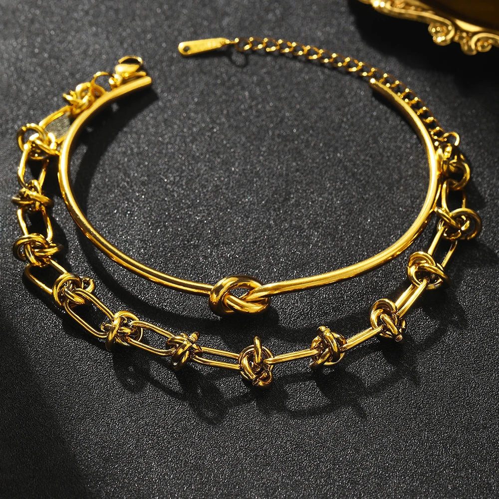 🖤 2PCS Stainless Steel Knotted Bracelet