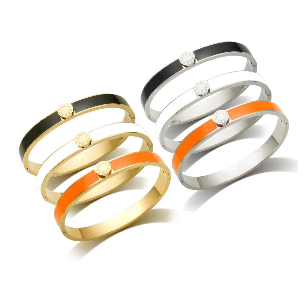 💫 JINHUI 18 Karat vergoldetes Edelstahl-Emaille-Armreif- und Ringset – Klassischer Schmuck mit römischen Ziffern