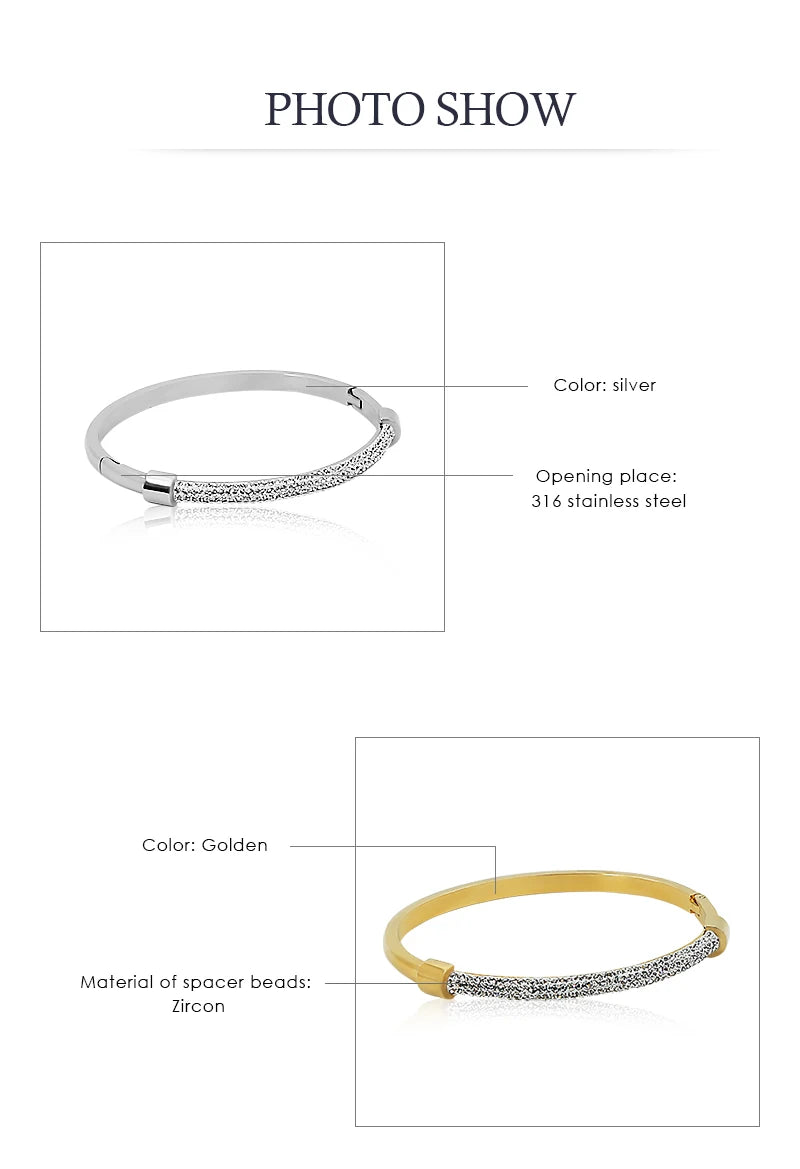 π 18K Gold Plated MOONLIGHT Cuff Bangle β Classic Titanium Steel Bracelet with Cubic Zirconia for Women