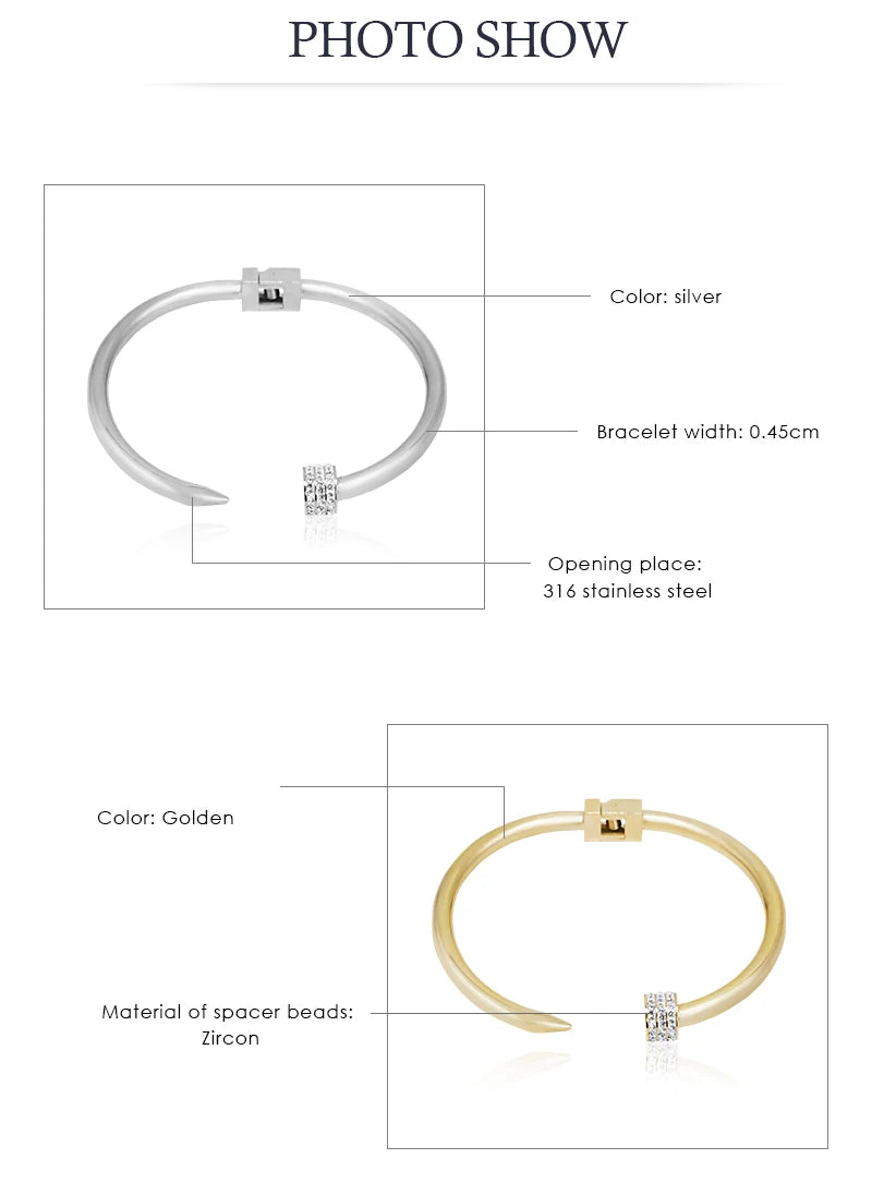 π« MOONLIGHT Classic Nail Open Cuff Bracelet β 18K Gold Plated Stainless Steel Bangle for Women