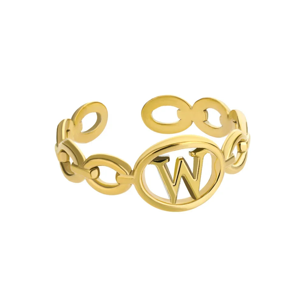 π 18k Gold Plated Hollow AβZ Initial Rings β Open Adjustable Stainless Steel Letter Rings