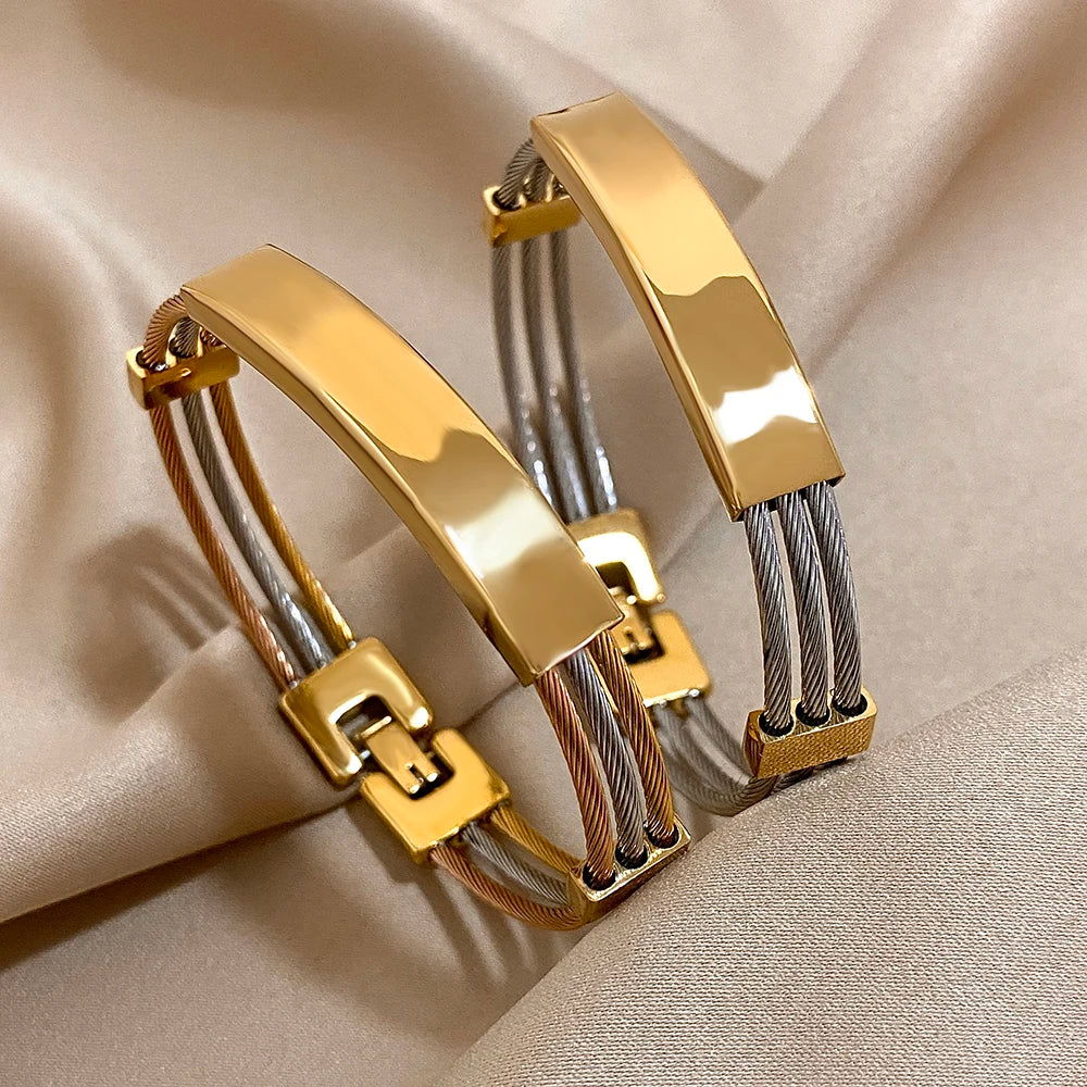 🌟 18 Karat vergoldetes Greatera-Armband aus dreifarbigem gebogenem Draht – Edelstahl