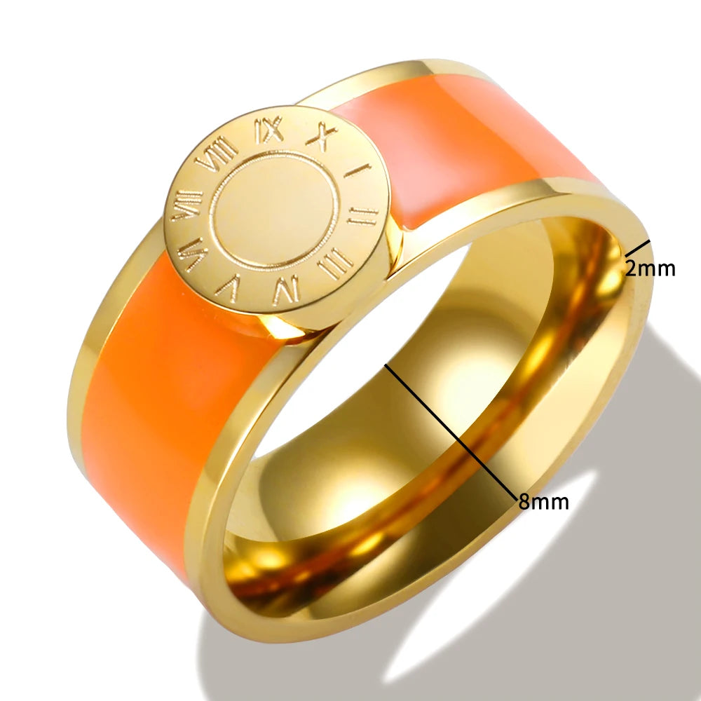 💫 JINHUI 18 Karat vergoldetes Edelstahl-Emaille-Armreif- und Ringset – Klassischer Schmuck mit römischen Ziffern