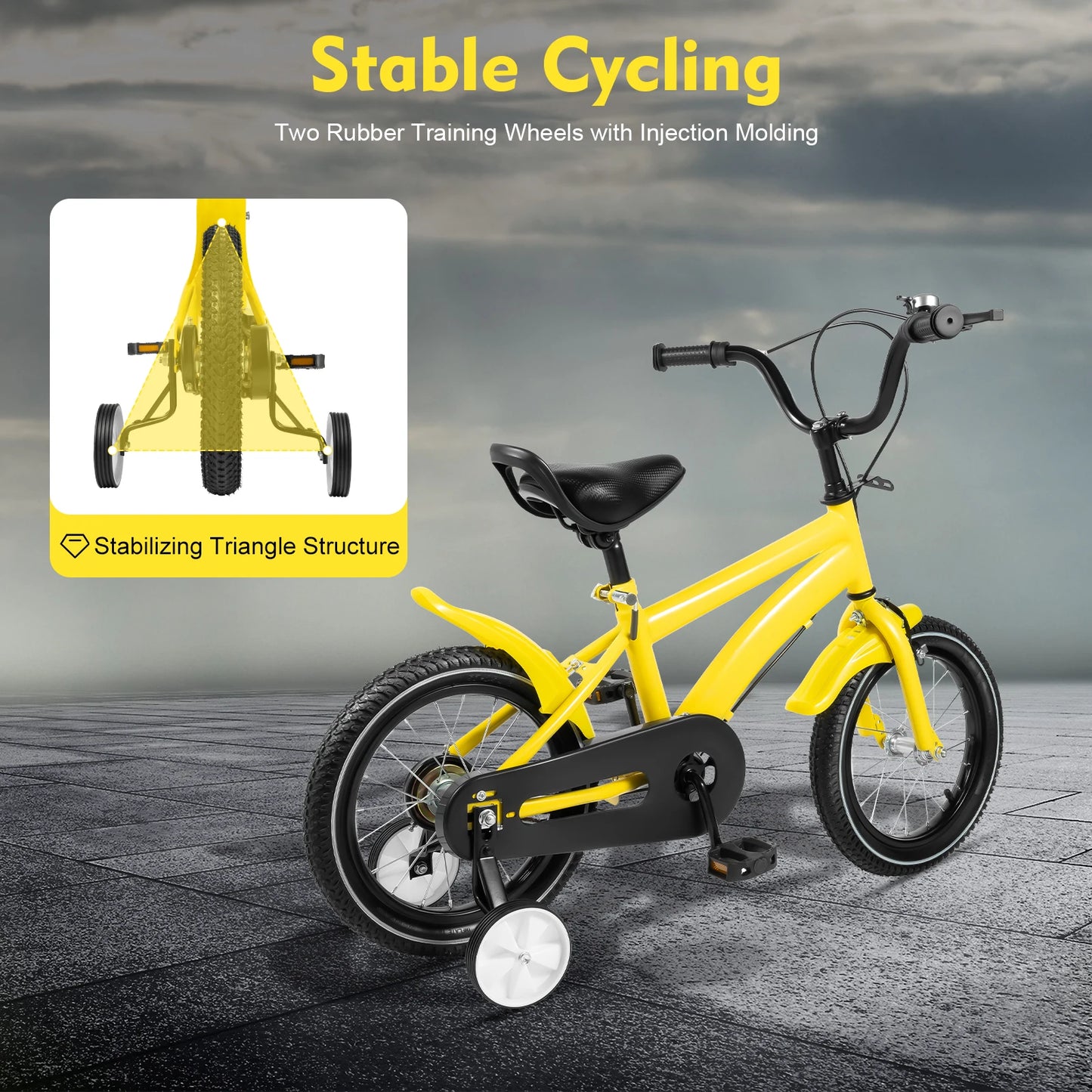 🚴 14-Inch Kids Bike with Training Wheels – Adjustable Seat, Dual Brakes, 2–4 Years, 50kg Capacity