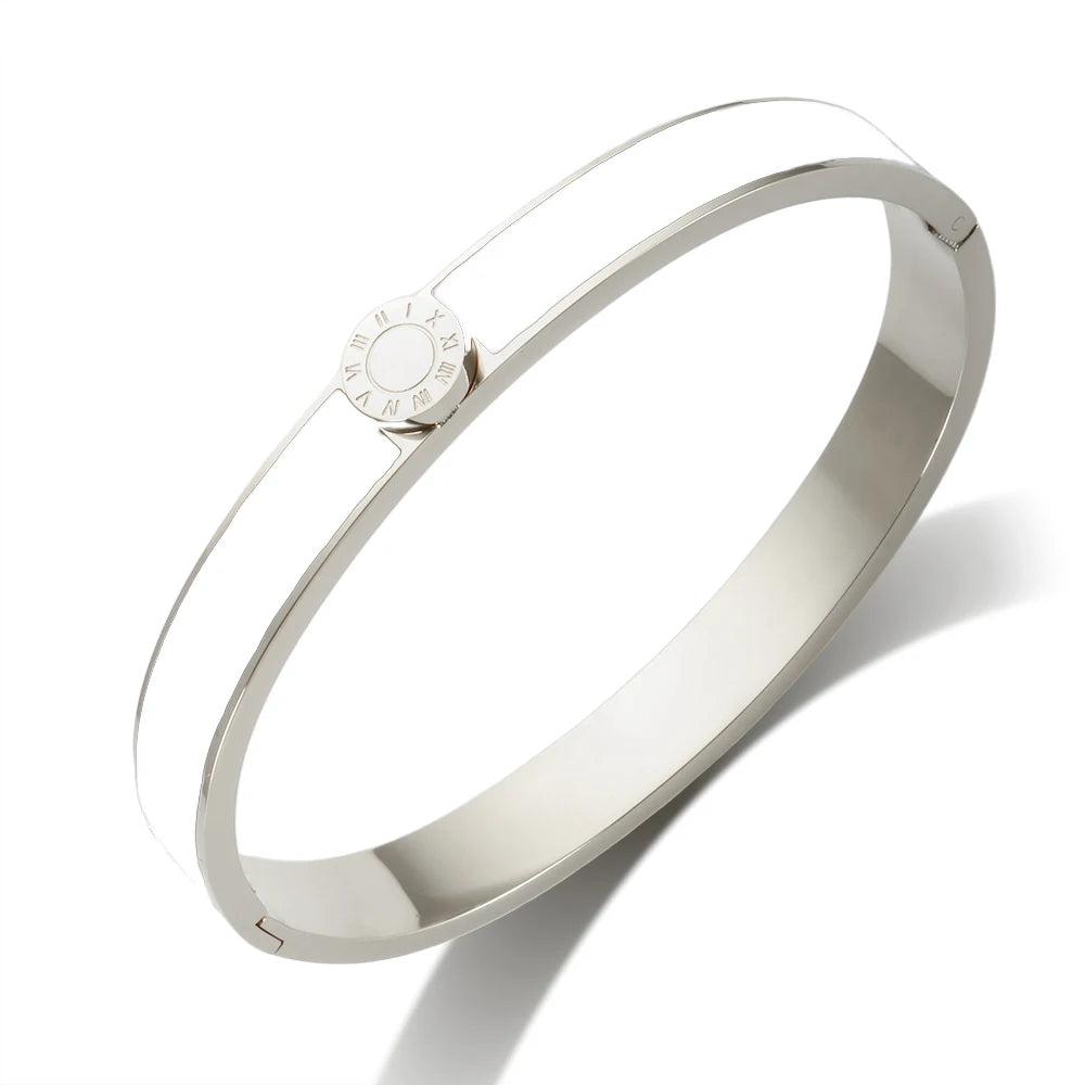 💫 JINHUI 18 Karat vergoldetes Edelstahl-Emaille-Armreif- und Ringset – Klassischer Schmuck mit römischen Ziffern