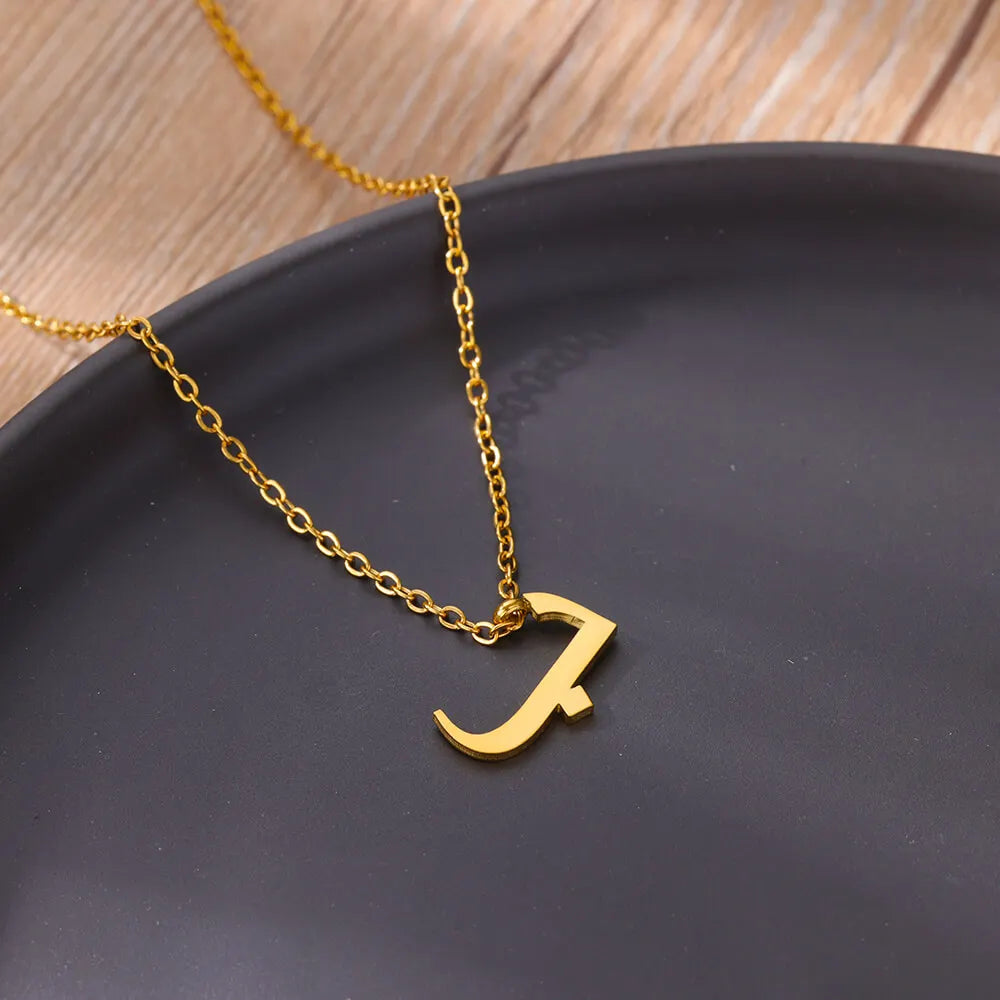 💫 Arabic Letter Name Pendant Necklace – Elegant Stainless Steel Choker for Women