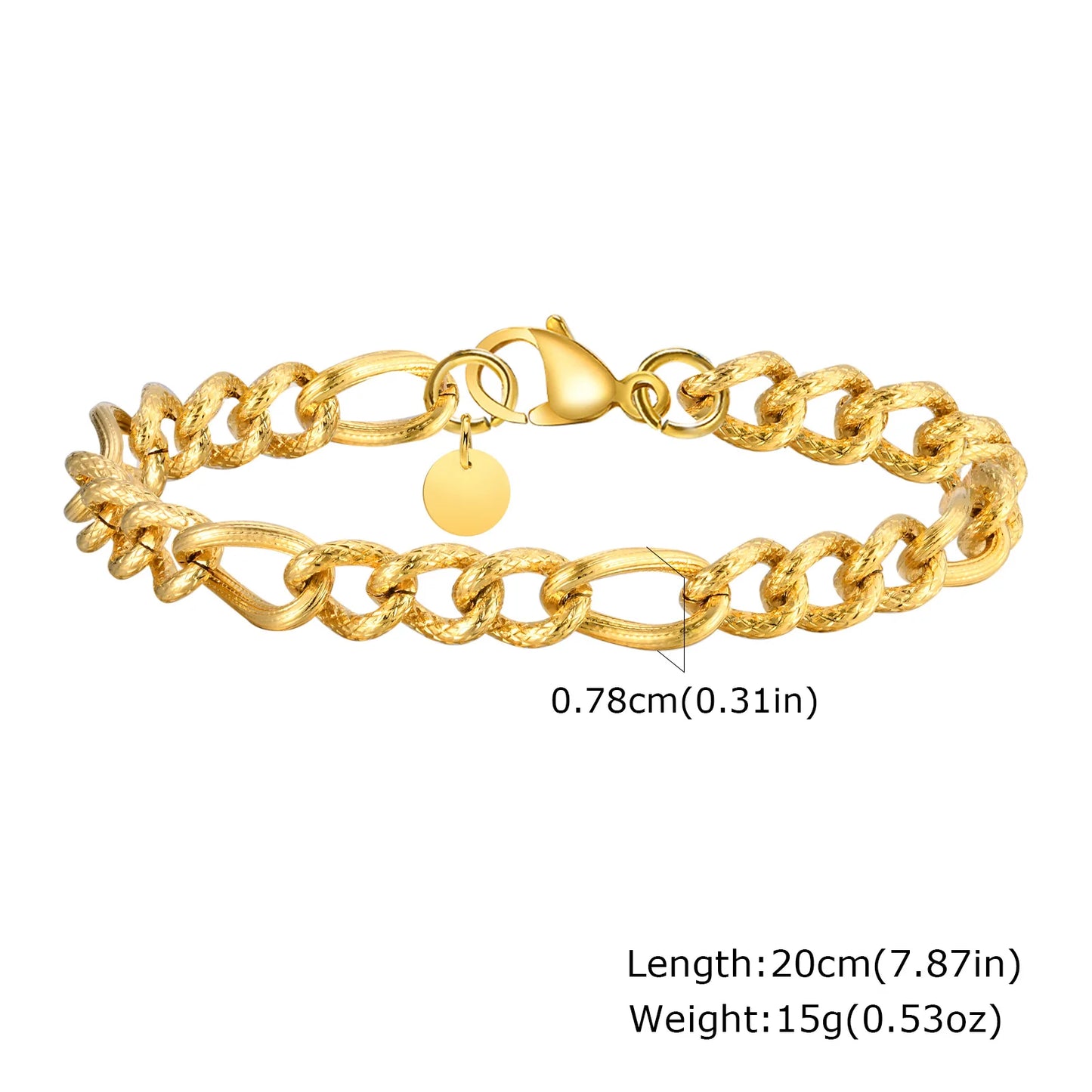 ✨ 18K Gold Plated Geometric Charm Bracelet – Stainless Steel Twist Chain for Women and Girls