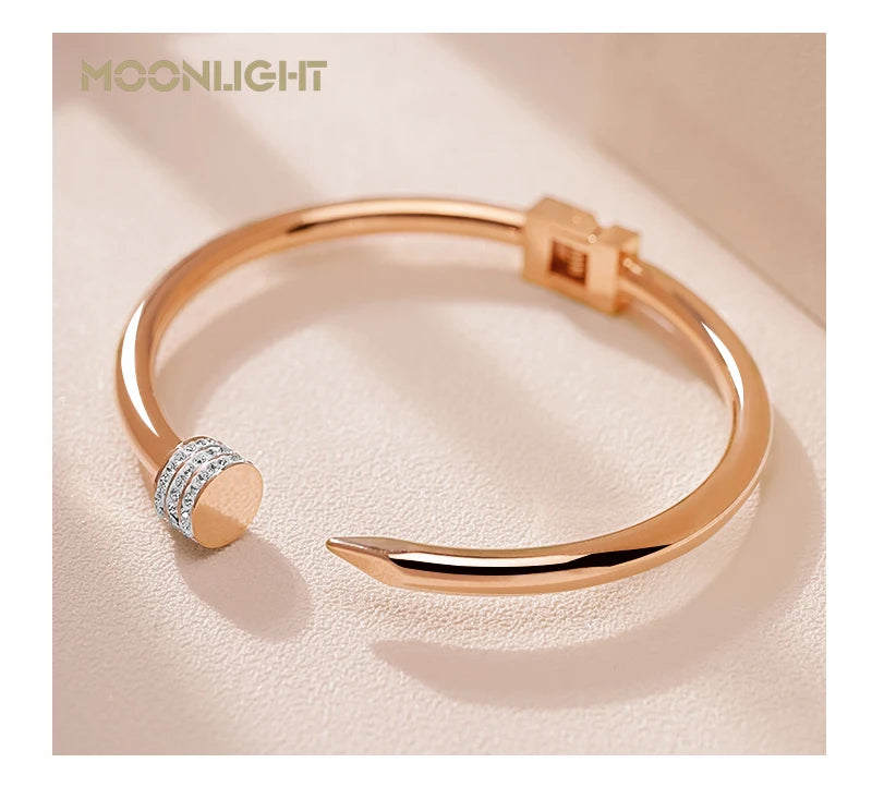 π« MOONLIGHT Classic Nail Open Cuff Bracelet β 18K Gold Plated Stainless Steel Bangle for Women