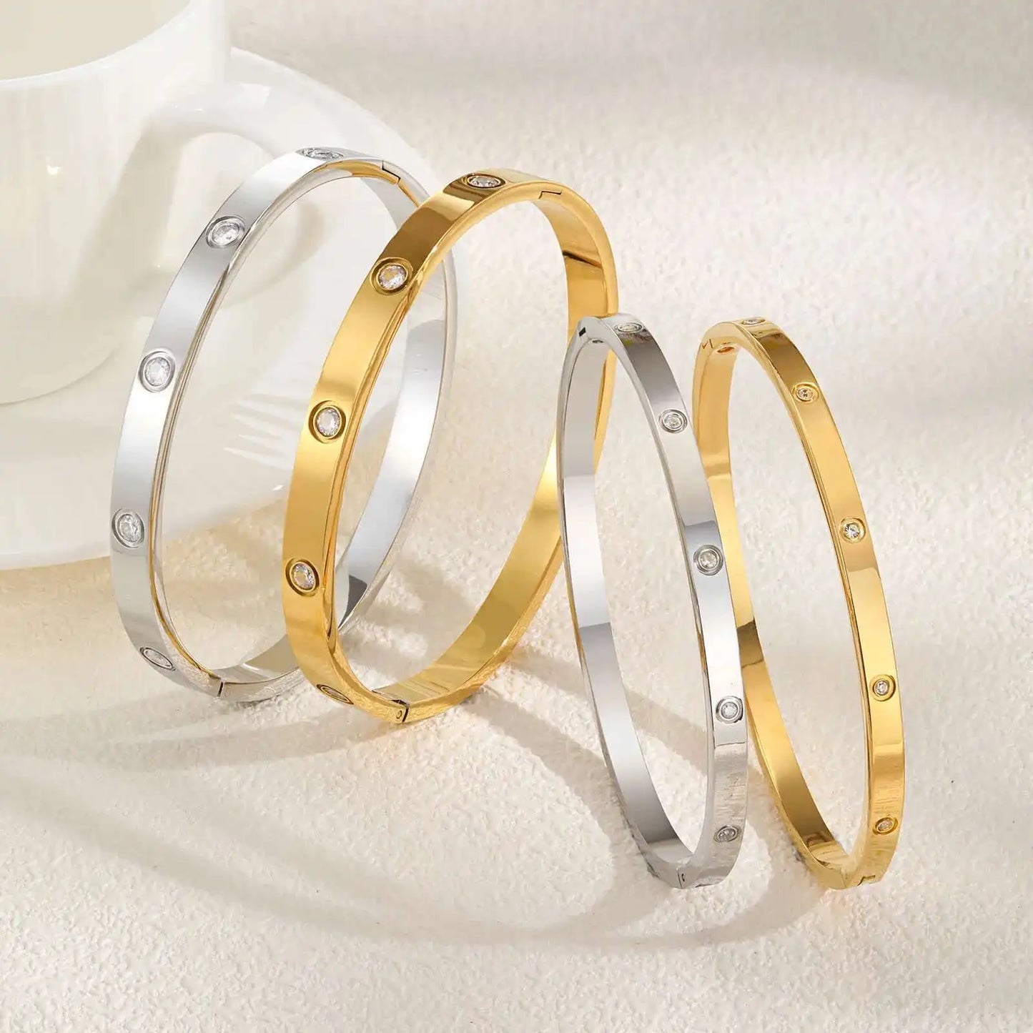 π 18K Gold-Plated Waterproof Luxury Bangle β Stainless Steel with Round Zircon Stones