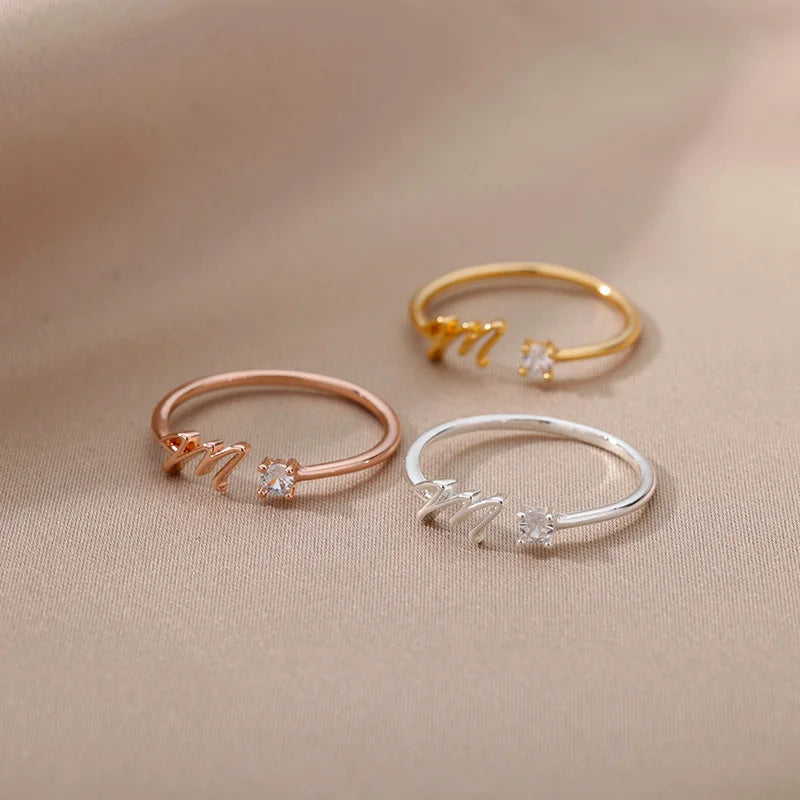 ✨ 18k Gold Plated Tiny A–Z Initial Letter Rings – Adjustable Stainless Steel Rings