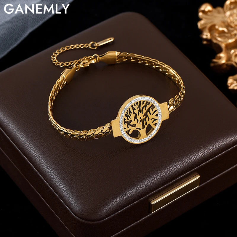 🌿 Tree of Grace – 18K Gold Plated Stainless Steel Life Bracelet