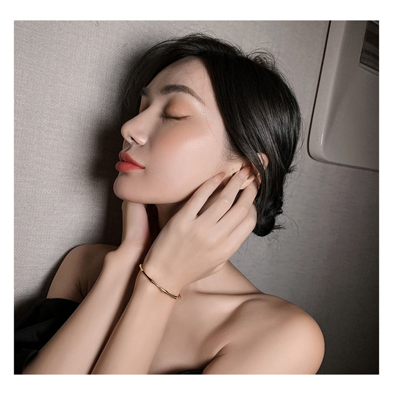 🌿 Bamboo Joint Cuff Bracelet – Trendy Gold Color Stainless Steel Bangle