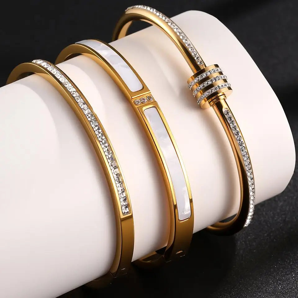 3PCS American Style Stainless Steel Gold-Plated Bracelet Set