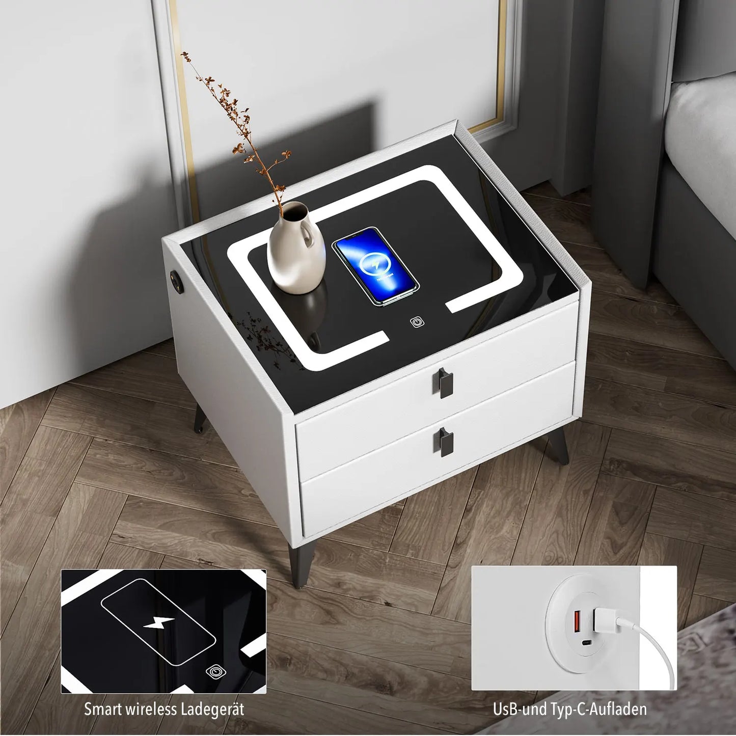 ποΈ Oyajia Smart Bedside Table with Wireless Charging, LED Light & 2 Drawers