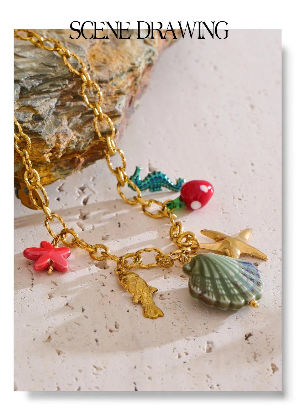 π 18k Gold Plated Yhpup Ocean Style Enamel Shell and Starfish Pendant Necklace β 2025 Summer Collection