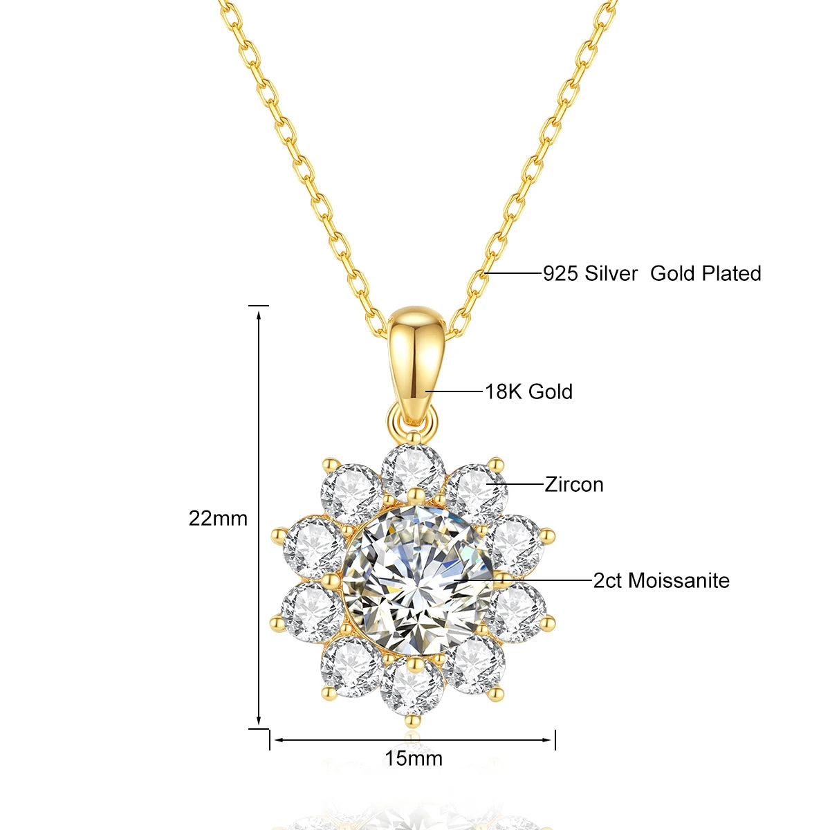 💎 Szjinao 1ct Moissanite Flower Pendant Necklace – 100% Real 18K Gold with Certificate | Luxury Wedding Anniversary Jewelry
