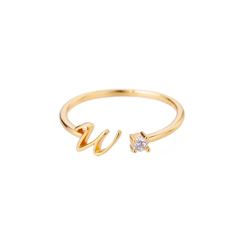 ✨ 18k Gold Plated Tiny A–Z Initial Letter Rings – Adjustable Stainless Steel Rings