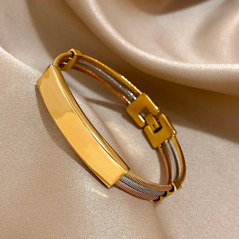 🌟 18 Karat vergoldetes Greatera-Armband aus dreifarbigem gebogenem Draht – Edelstahl