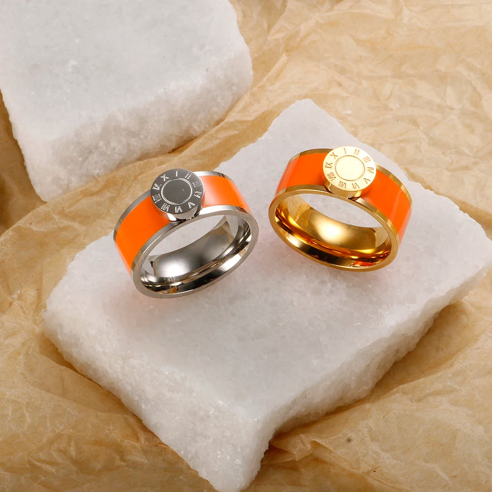 💫 JINHUI 18 Karat vergoldetes Edelstahl-Emaille-Armreif- und Ringset – Klassischer Schmuck mit römischen Ziffern