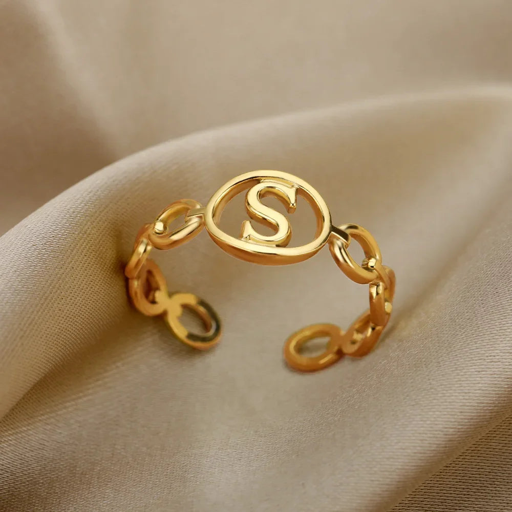 π 18k Gold Plated Hollow AβZ Initial Rings β Open Adjustable Stainless Steel Letter Rings
