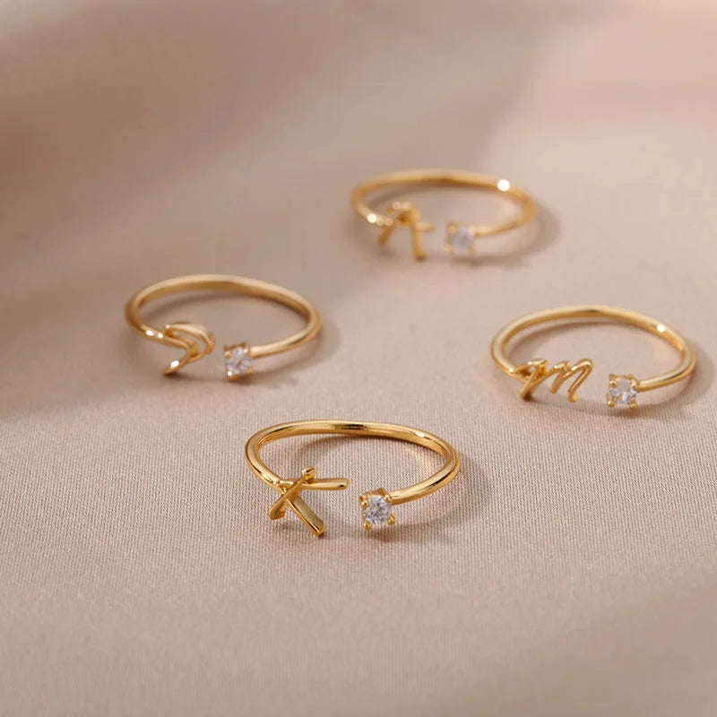 ✨ 18k Gold Plated Tiny A–Z Initial Letter Rings – Adjustable Stainless Steel Rings