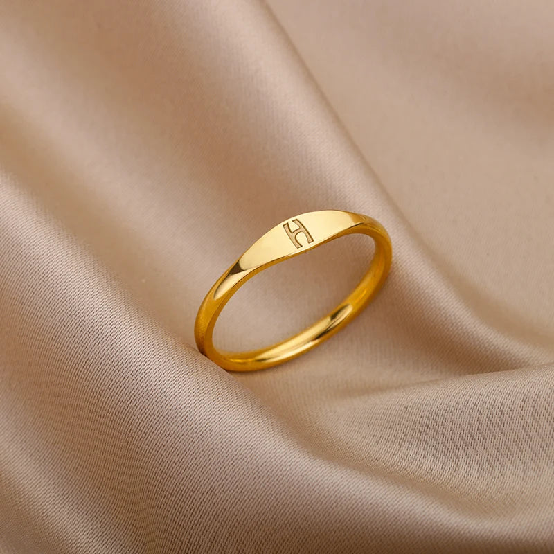 π 18k Gold Plated Tiny Initial Letter Rings β AβZ Stainless Steel Adjustable Rings