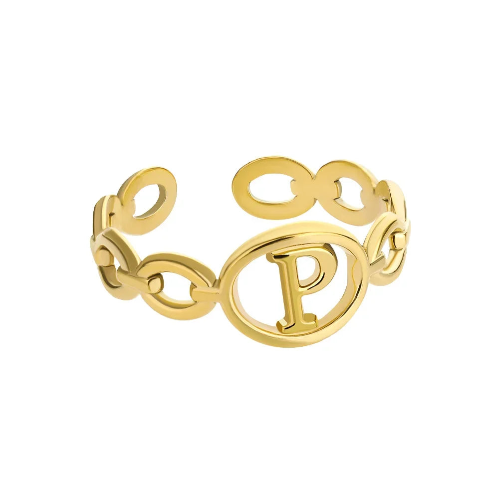 π 18k Gold Plated Hollow AβZ Initial Rings β Open Adjustable Stainless Steel Letter Rings