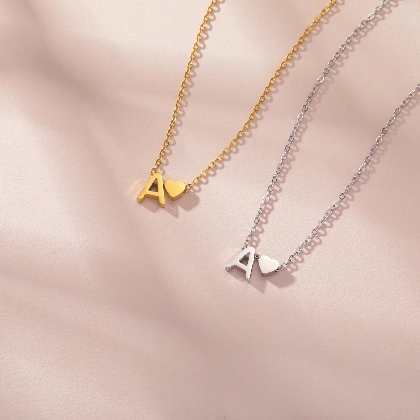 Skyrim Tiny Heart Initial Necklace-Stainlesssteel
