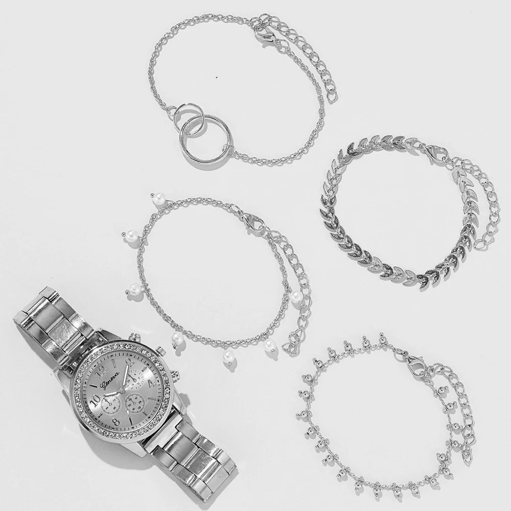 5-Piece Gold Luxe Watch & Bracelet Set✨