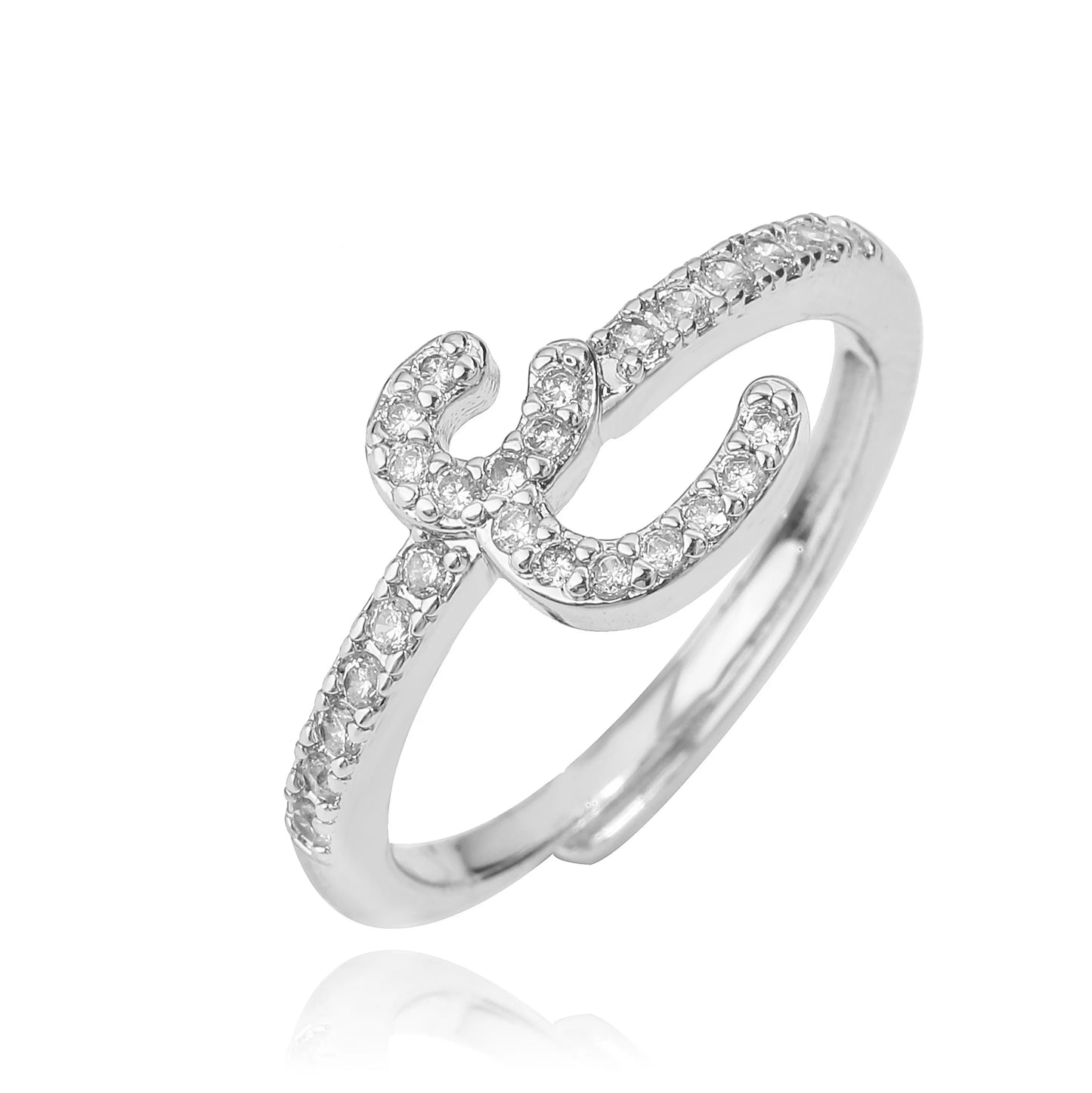 🌙 18k Gold Plated Arabic Letter Square Ring – HECHENG Women’s Fashion Ring with Zircon Inlay