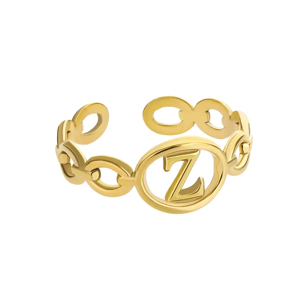 π 18k Gold Plated Hollow AβZ Initial Rings β Open Adjustable Stainless Steel Letter Rings
