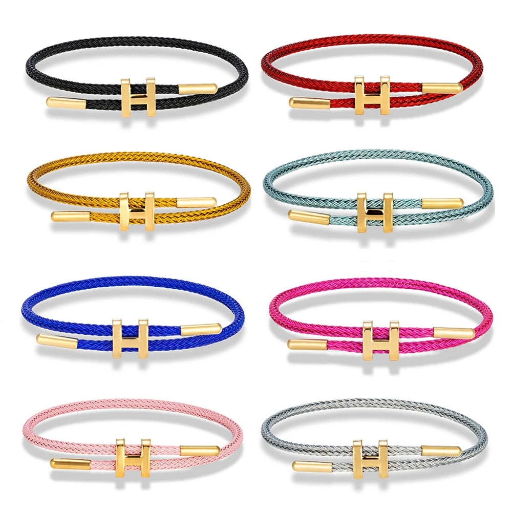 Luxury Multicolor Waterproof Rope Bracelet β Adjustable Stainless Steel Wire Cuff