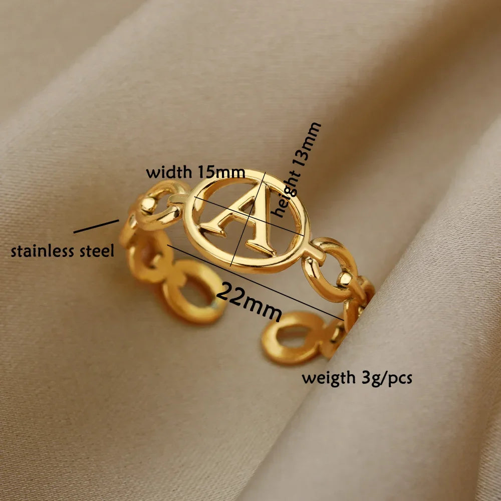 π 18k Gold Plated Hollow AβZ Initial Rings β Open Adjustable Stainless Steel Letter Rings