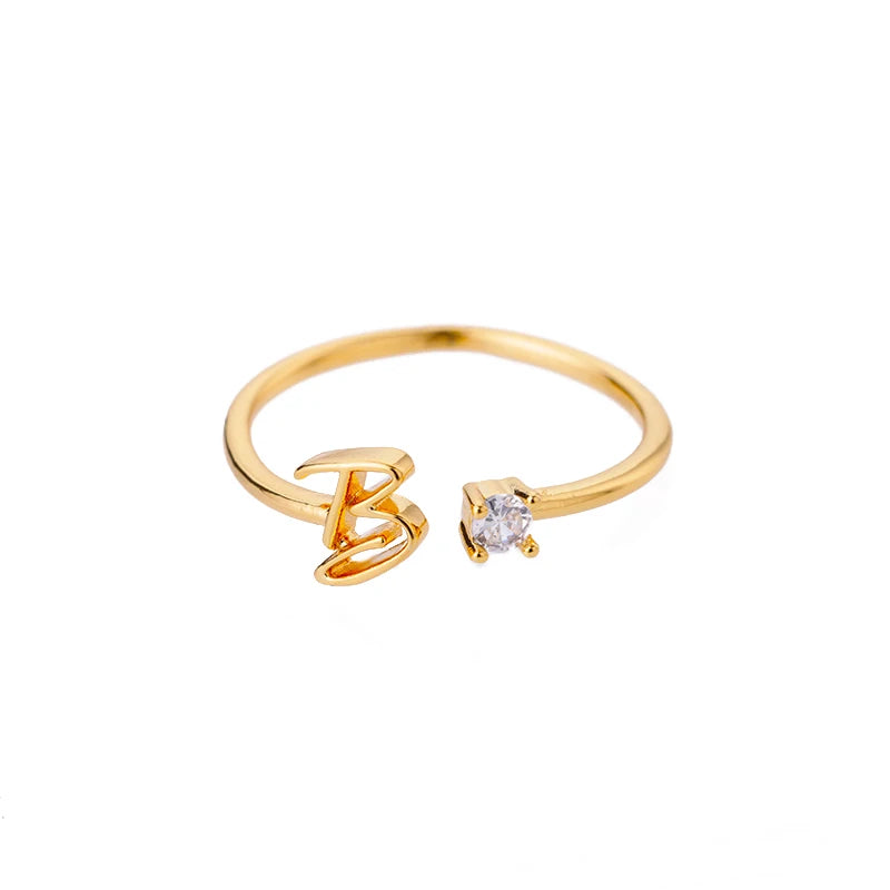 ✨ 18k Gold Plated Tiny A–Z Initial Letter Rings – Adjustable Stainless Steel Rings
