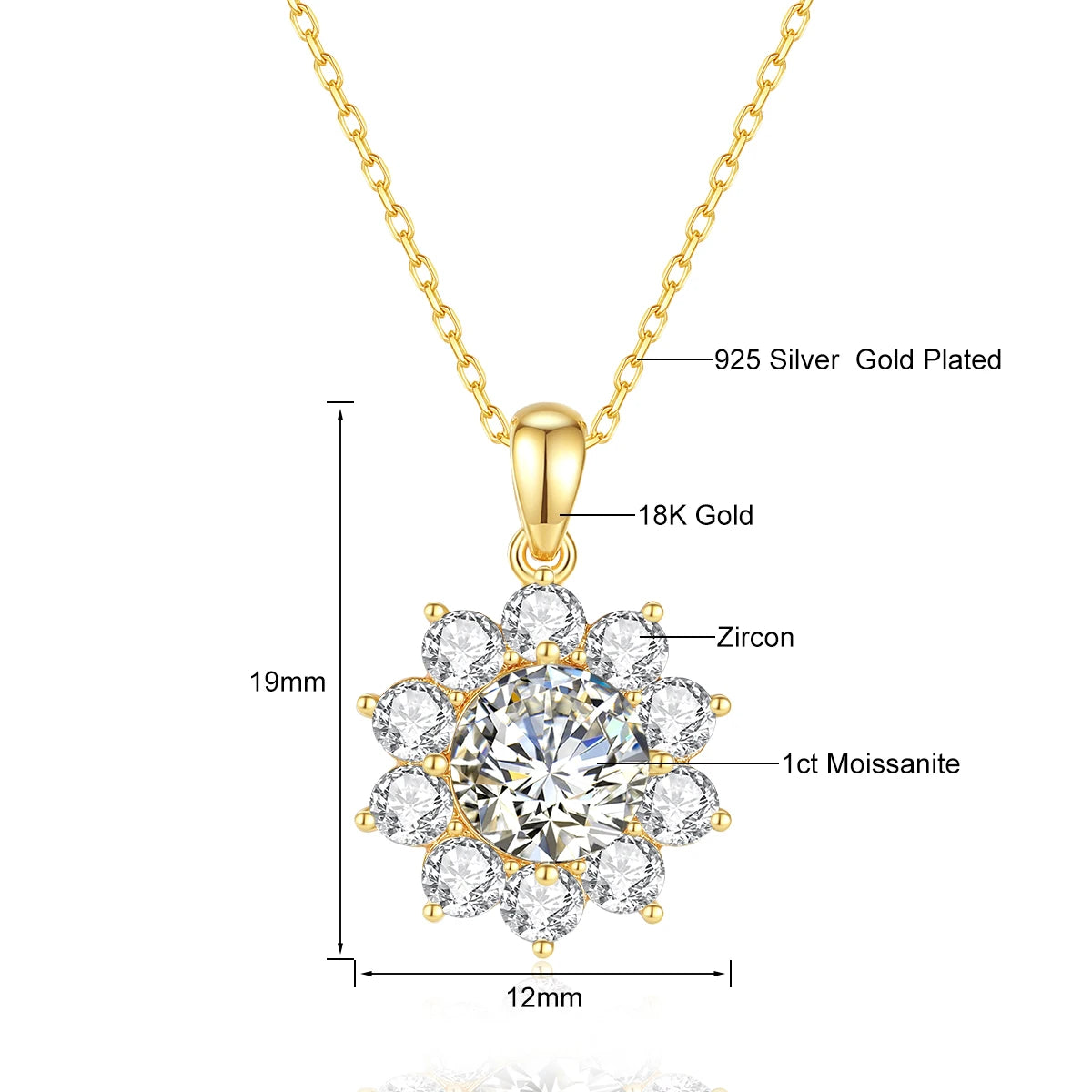 💎 Szjinao 1ct Moissanite Flower Pendant Necklace – 100% Real 18K Gold with Certificate | Luxury Wedding Anniversary Jewelry