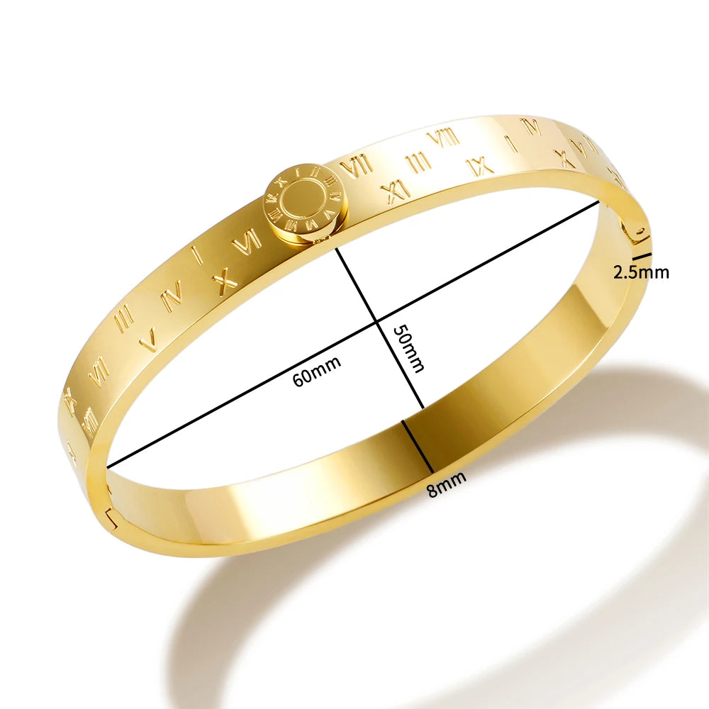 💫 JINHUI 18 Karat vergoldetes Edelstahl-Emaille-Armreif- und Ringset – Klassischer Schmuck mit römischen Ziffern