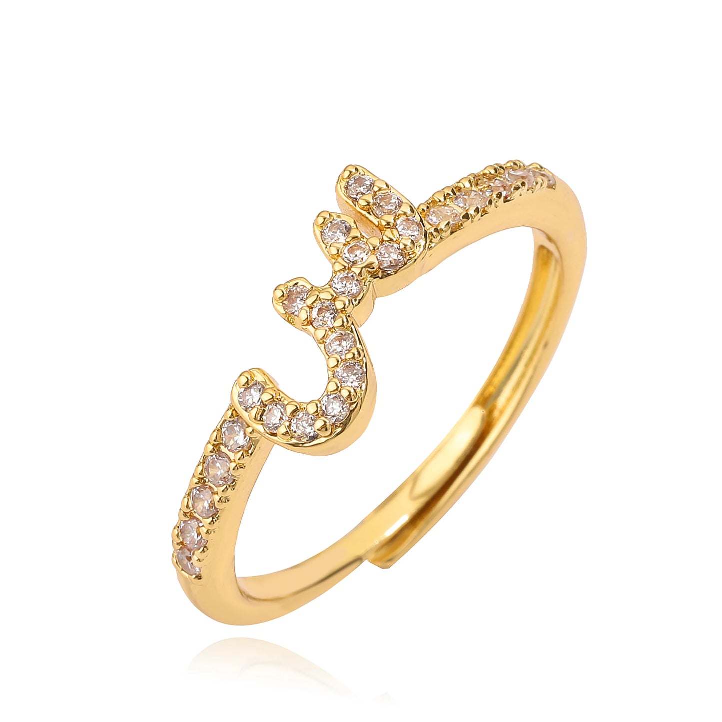 🌙 18k Gold Plated Arabic Letter Square Ring – HECHENG Women’s Fashion Ring with Zircon Inlay