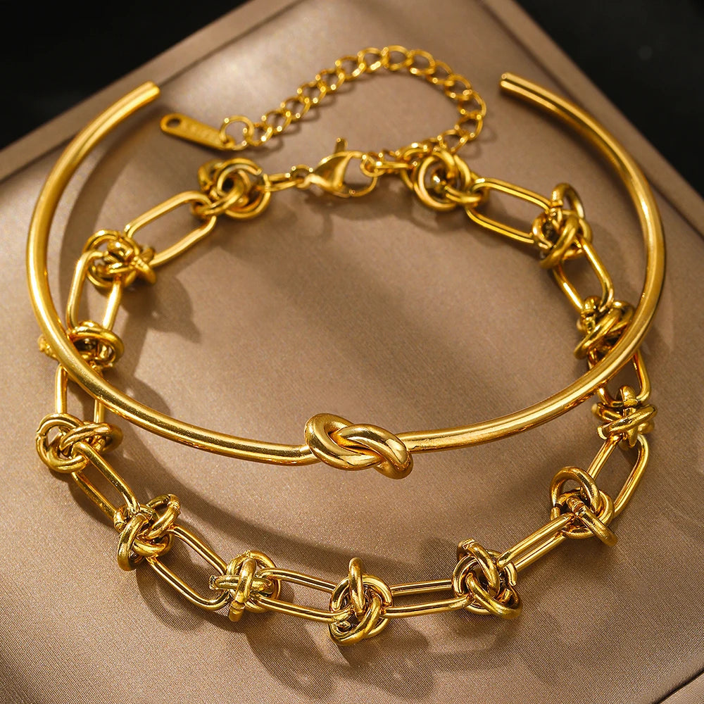 🖤 2PCS Stainless Steel Knotted Bracelet