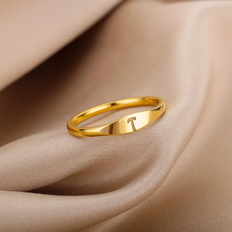 π 18k Gold Plated Tiny Initial Letter Rings β AβZ Stainless Steel Adjustable Rings