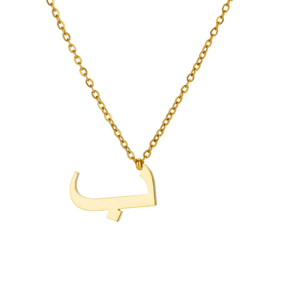 💫 Arabic Letter Name Pendant Necklace – Elegant Stainless Steel Choker for Women