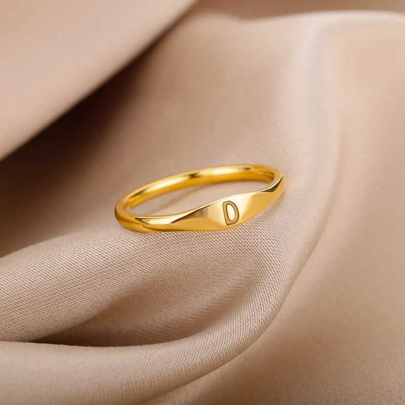π 18k Gold Plated Tiny Initial Letter Rings β AβZ Stainless Steel Adjustable Rings