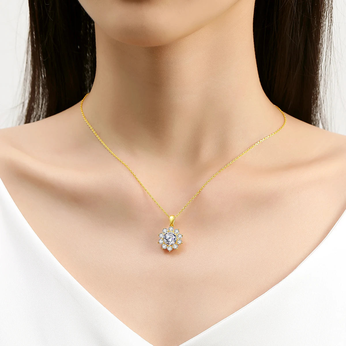 💎 Szjinao 1ct Moissanite Flower Pendant Necklace – 100% Real 18K Gold with Certificate | Luxury Wedding Anniversary Jewelry
