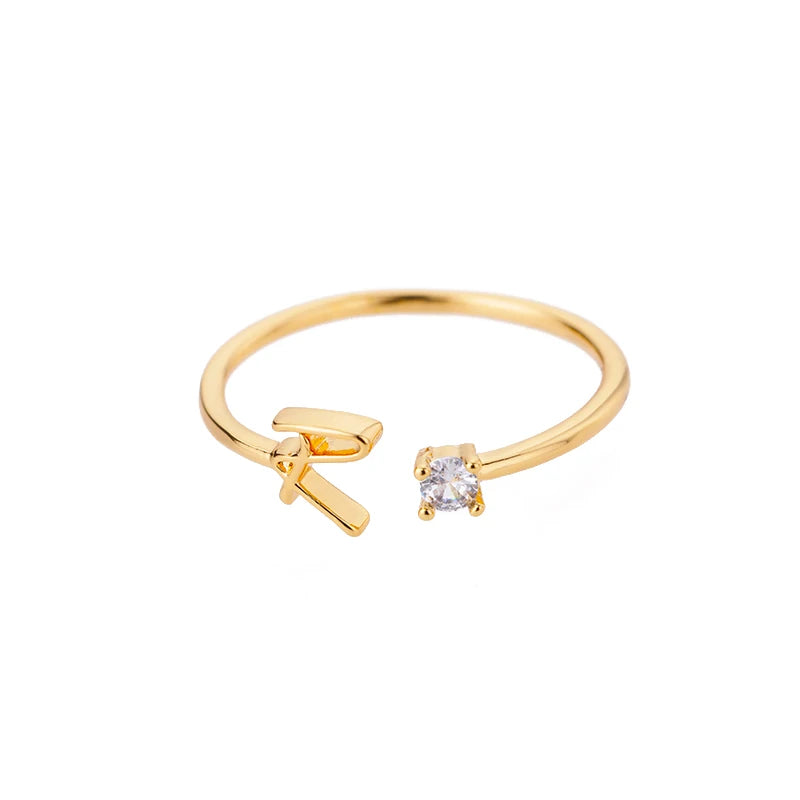 ✨ 18k Gold Plated Tiny A–Z Initial Letter Rings – Adjustable Stainless Steel Rings