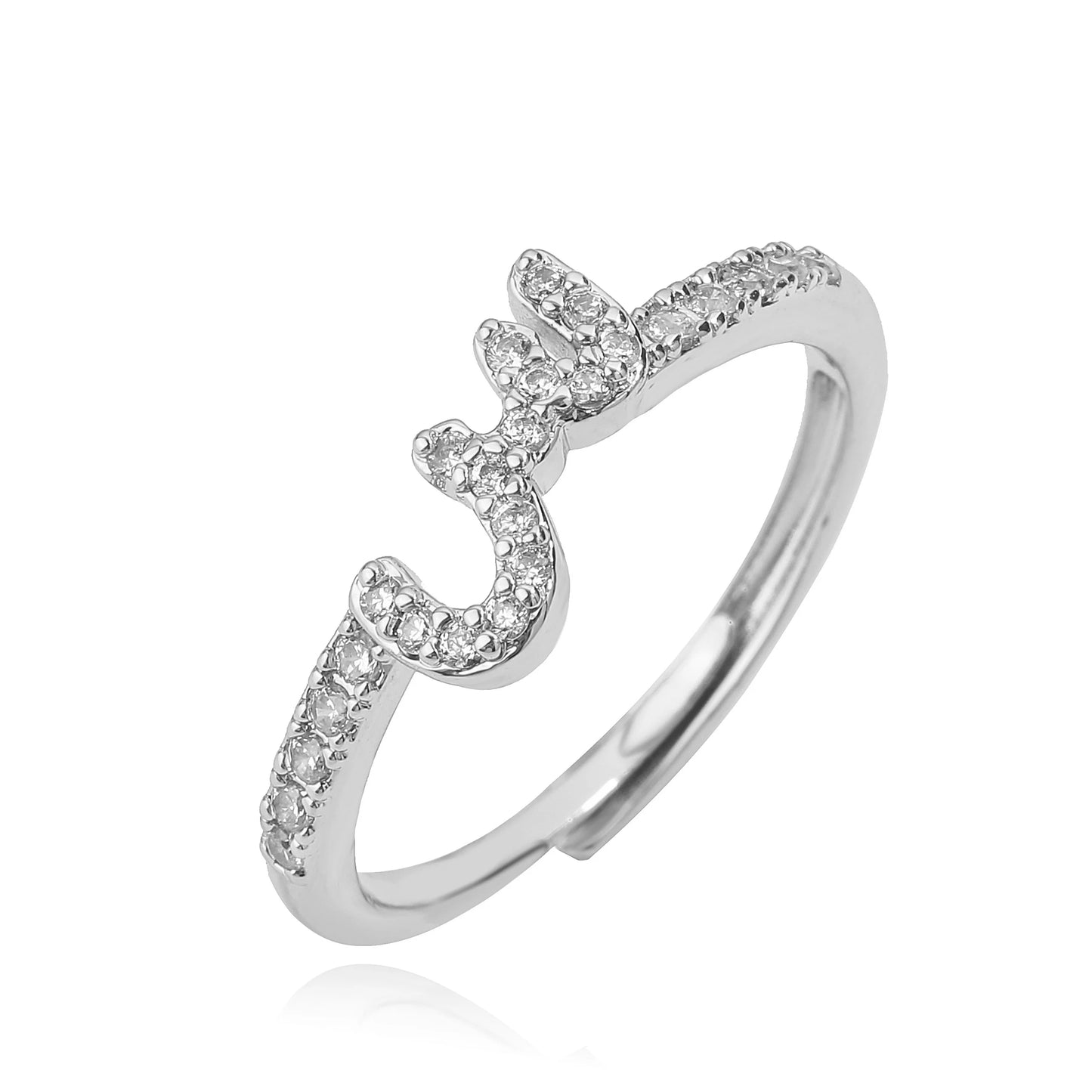 🌙 18k Gold Plated Arabic Letter Square Ring – HECHENG Women’s Fashion Ring with Zircon Inlay