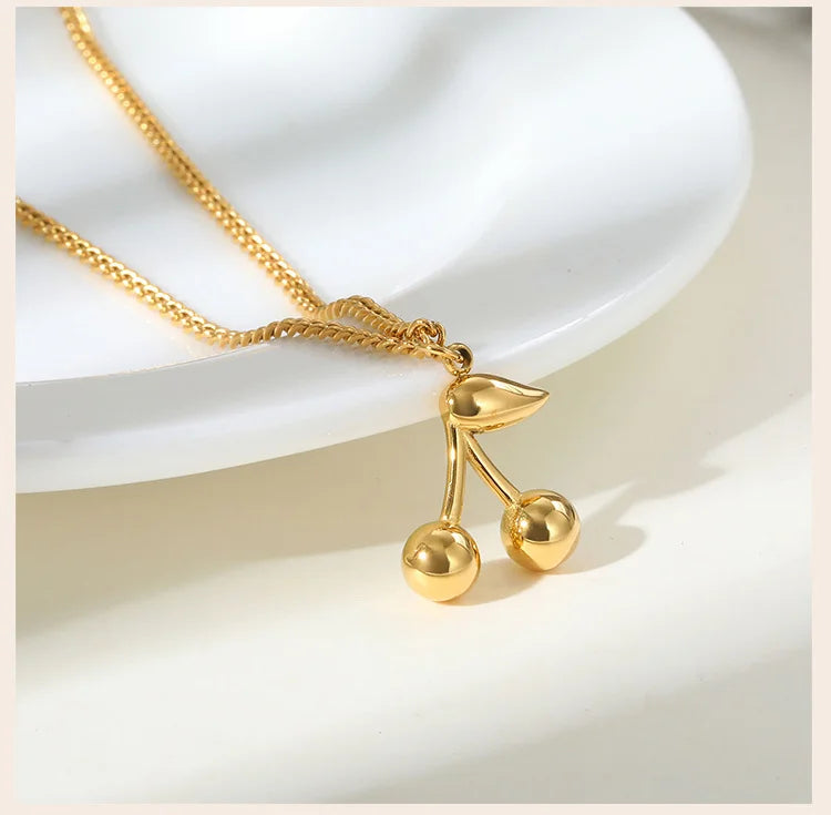π Cherry Charm β Stainless Steel Gold Plated Cherry Pendant Necklace